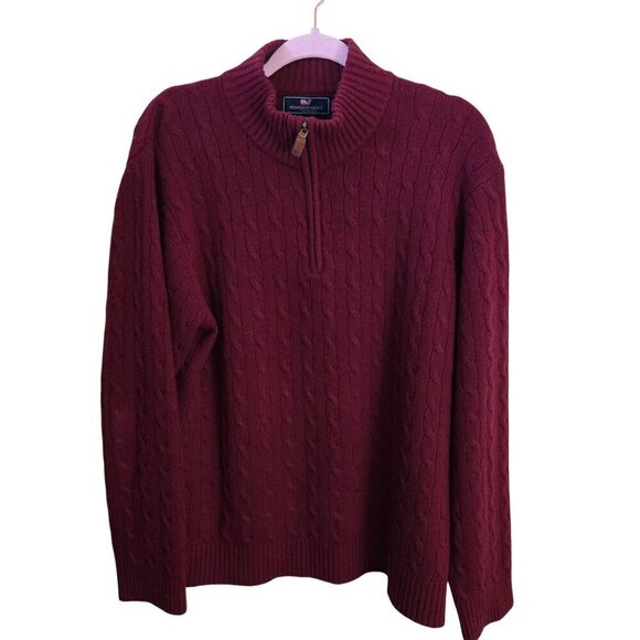 Vineyard Vines Cranberry 100% Cashmere CableKnit 1/4 Zip Sweater Size L - Picture 1 of 8